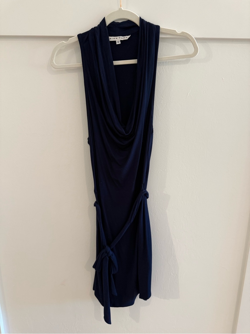 Trina Turk Navy Draped Dress with Waist Tie